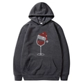 Dark charcoal Christmas hoodie with rhinestone wine glass and Santa hat design - S / Tops / Dark Grey - Rhinestone Christmas Wine Glass Pattern (61)