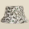 Détail d'un chapeau bob en toile blanche avec imprimé réaliste de billets de 100 dollars - M(56-58cm) / Vert