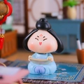 Traditional Chinese court lady resin figurine in blue dress holding a scroll - 1229-3 Reading