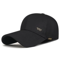 Classic black baseball cap with extended brim and gold Sports Style metal plate detail - Adjustable / Black