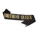 Glittery black birthday queen sash with elegant gold lettering and safety pin - Black Birthday Queen (with Safety Pin)