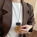 Close-up of geometric resin pendant necklace with brown marble texture and black leather cord - Geometric (75# Necklace)