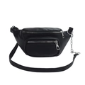 Sac de poitrine classique en cuir PU noir avec sangle réglable et chaîne en métal - Noir