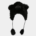 Detalle del gorro de oso negro de peluche con textura de piel sintética y orejeras - M(56-58cm) / Negro