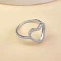 Silver hollow heart-shaped ring with micro-set zircons and a minimalist luxury design - Silver - Pave Large Heart