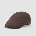 Brown retro flat cap with metallic cone studs and adjustable buckle in vintage style - Coffee With Rivets