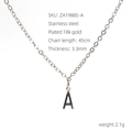 Detail of 18K gold plated stainless steel letter A necklace with chain measurements - Steel A (With Chain) / Silver-Letter A