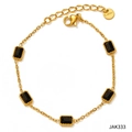 Minimalist gold stainless steel anklet featuring five rectangular black gemstones - Black Zircon Gold Anklet (A333)
