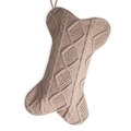 Beige knitted dog bone Christmas stocking with diamond cable pattern for holiday decor - Beige