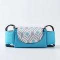 Blue stroller organizer bag with side bottle holders and geometric pattern lid - Green Feather