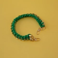 Detail of green woven rope and gold metal chain strap with secure lobster clasps - Improved Version / 40CM / Green