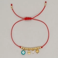 Bracciale cordino rosso malocchio con ciondoli stella dorata, perla e cuore per donna - Stile Malocchio Blu Scuro