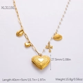 Collar de perlas doradas con colgantes de corazón, cruz y concha en cadena de clip - Collar de Cuentas-XL31191 / Chapado en Oro de 18K