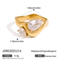 Waterproof gold stainless steel ring with dual teardrop zircon stones, size 1.66cm - Waterdrop Gem Ring-JDR0302013-6