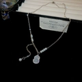 Silver stainless steel necklace with white pearl and gourd-shaped white stone pendant - Style 11
