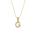 Gold plated snake chain necklace with sparkling zircon encrusted letter G pendant - Letter G