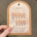Pink and pearl white press-on nails with gold accents and pearls on a display card - Large (L) / 163 Pink White Smudge (Medium Coffin)