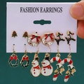 Christmas earring set with snowman, reindeer and candy cane charms on a card display - 25 Wreath Snowman Cane (6 Pairs Set)