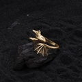 Gold dragon ring with detailed wings on black rock background, vintage metal finish - Dragon Head With Wings Style (J4691)