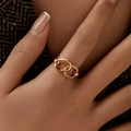 Luxurious 18K gold-plated double-layer ring featuring a sparkling cubic zirconia bow design - KR0076/Intertwined Double Ring
