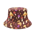 Dark brown bucket hat featuring colorful mushroom patterns for outdoor sun protection - M (56-58cm) / Dark Brown Colorful Mushroom Forest Print Style (66#)