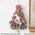 60cm snowy Christmas wall tree with red ribbon, pine cones and Santa sign - 60cm Wall Hanging Tree Decor