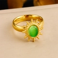 Bohemian gold sun ring featuring a vintage oval green cat eye stone center - Adjustable Open
