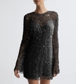 Mini abito nero in mesh con paillettes, maniche lunghe e fodera interna a spalline - Taglia S / Set / Nero