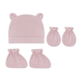 Ensemble rose pour nouveau-né avec bonnet à oreilles d'ours, mitaines et chaussons - Taro