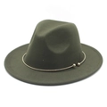 Detailed top view of olive green wool fedora with a thin gold metallic decorative band - M (56-58cm) / Army Green