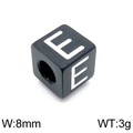 Black cube bead with letter E, 8mm stainless steel DIY jewelry accessory, 3g weight - Letter E Black (KLJ1170-Z)