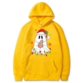 Yellow Christmas hoodie with festive ghost and cookie print for men and women - Yellow
