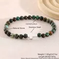 Bracciale a croce in acciaio inossidabile dorato con pietre naturali verde scuro - Perle da 6mm (NAM02-1) / Turchese africano