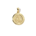 Detail of 18k gold plated Leo zodiac charm with embossed symbol and sunburst texture - Leo
