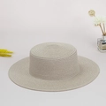 Classic beige woven boater hat with a flat top and brim for summer casual wear - One Size / Pink