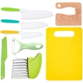 7-piece kids kitchen tool set with plastic knives, peeler, and wooden cutting board - 8-Piece Set (Kraft Box)