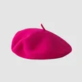 Classic wool beret in vibrant rose pink with top stem detail for fashion styling - M (56-58cm) / Rose Red