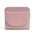 Short pink genuine leather square wallet with textured finish and stitched edge details - Lotus root pink