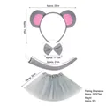 Gray mouse costume set with ears headband, bowtie, tail, and tutu skirt for kids - 4-Piece Set (With Tutu Skirt) / Gray