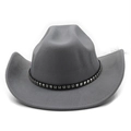 Detail of grey felt cowboy hat with black leather band and silver square studs - M(56-58cm) / Light Gray