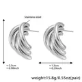 Silver stainless steel geometric water drop earrings with layered C-shape structure - Multi-layer Hoop Style (F493) / Steel