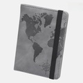 Funda de pasaporte gris de cuero con mapa mundial, protección RFID y banda elástica - Gris