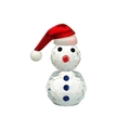 Crystal snowman figurine with red hat and blue buttons, clear glass holiday decor - Red Hat Snowman