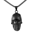 3D black stainless steel skull pendant necklace with detailed carving and matching chain - Pendant Only / Black