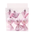 Pink electroplated candy-shaped Christmas tree ornaments with white glitter in a 3-piece pack - Pink/Set of 3
