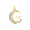 18K gold plated celestial star and moon pendant with micro-inlaid cubic zirconia - White Moon Star