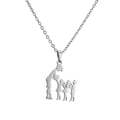Silver stainless steel family silhouette necklace with mother and four children figures - Mother and Four Kids / Silver