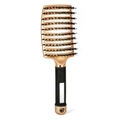 Curved champagne gold vent hairbrush with anti-slip handle and boar bristles for styling - Gold With Bristles