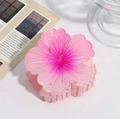 Detailed view of the pink gradient plumeria hair claw clip with smooth resin texture - Plumeria Claw Clip Rose Red