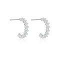 Silver S925 sterling silver hoop earrings with blue moonstone and zircon pavé - Platinum Milky White